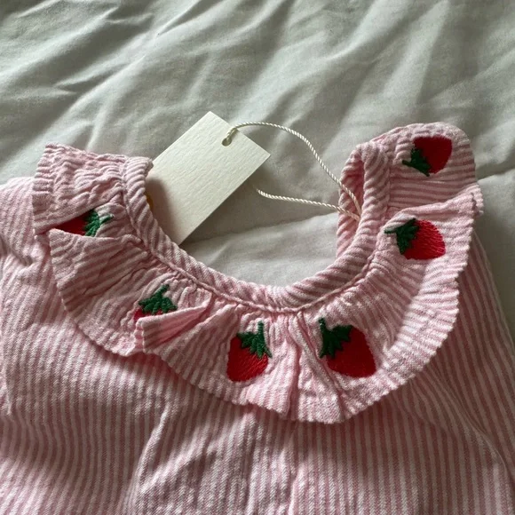 Mini Boden Girls' Pink Strawberry Seersucker Dress NWT 3-4 - Picture 4 of 4